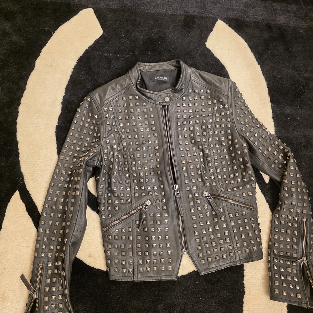LAMARQUE Black Studded Leather Moto Jacket